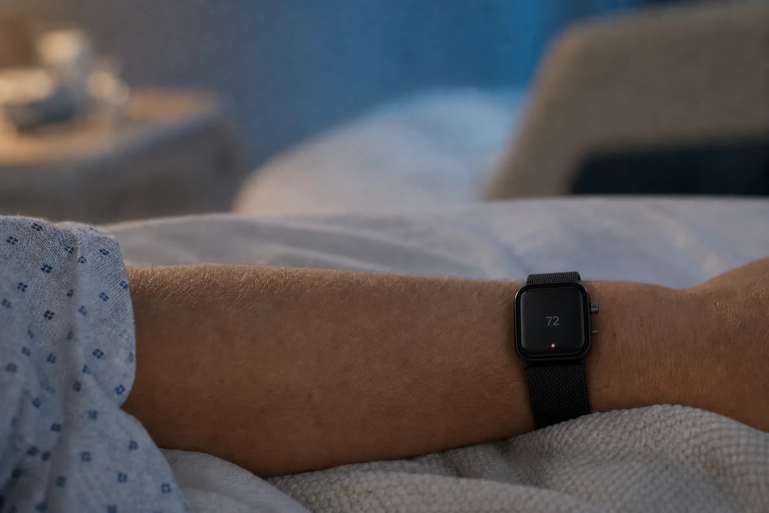 A hospital patient wearing a CareLink device overnight